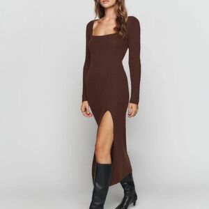 Reformation Pompeo Cashmere Cable Sweater Dress in Americano size M NWT